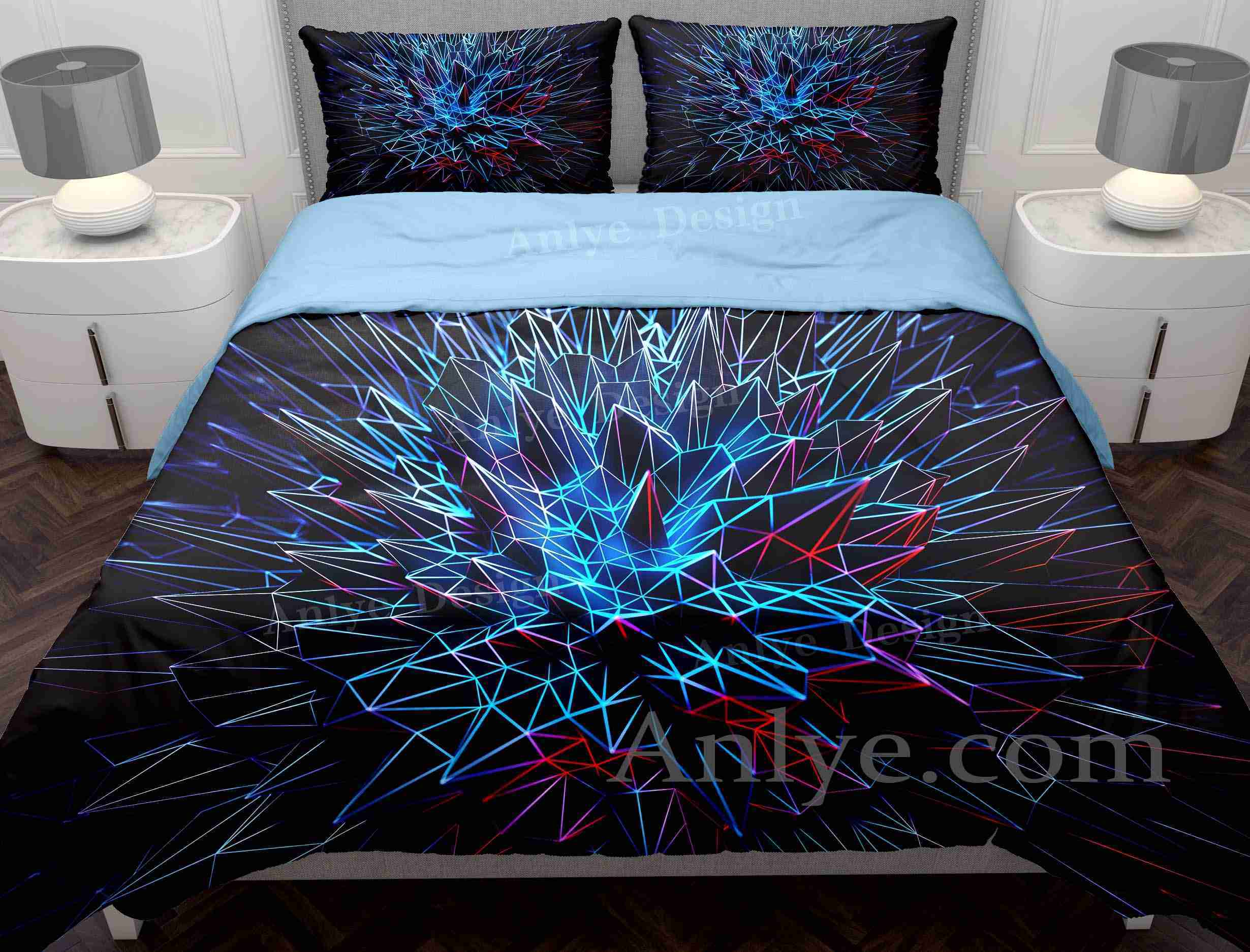 Luxurious and Colorful 3D Geometric Blue Duvet Cover Set: The Best Gift for Twin, Full, Queen, and King Sizes