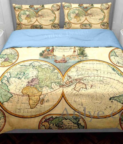 Colorful and Ancient 3D World Map Yellow Duvet Cover Set: The Best Gift for Twin, Full, and Queen Sizes