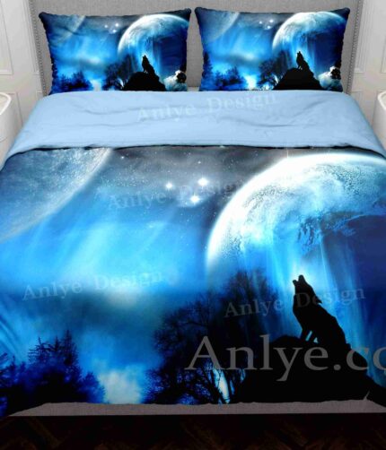 Ethereal and Colorful 3D Night Sky and Wolf Duvet Cover Set - Perfect for Any Twin, Full, or Teenager's Bedroom