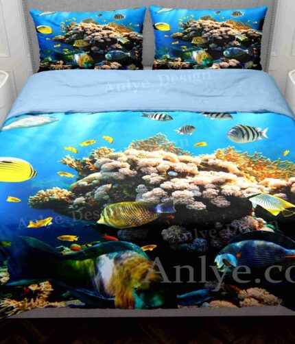Colorful 3D Underwater World with Grouper Fish Duvet Cover Set - Perfect for Any Boy/Girl's Bedroom