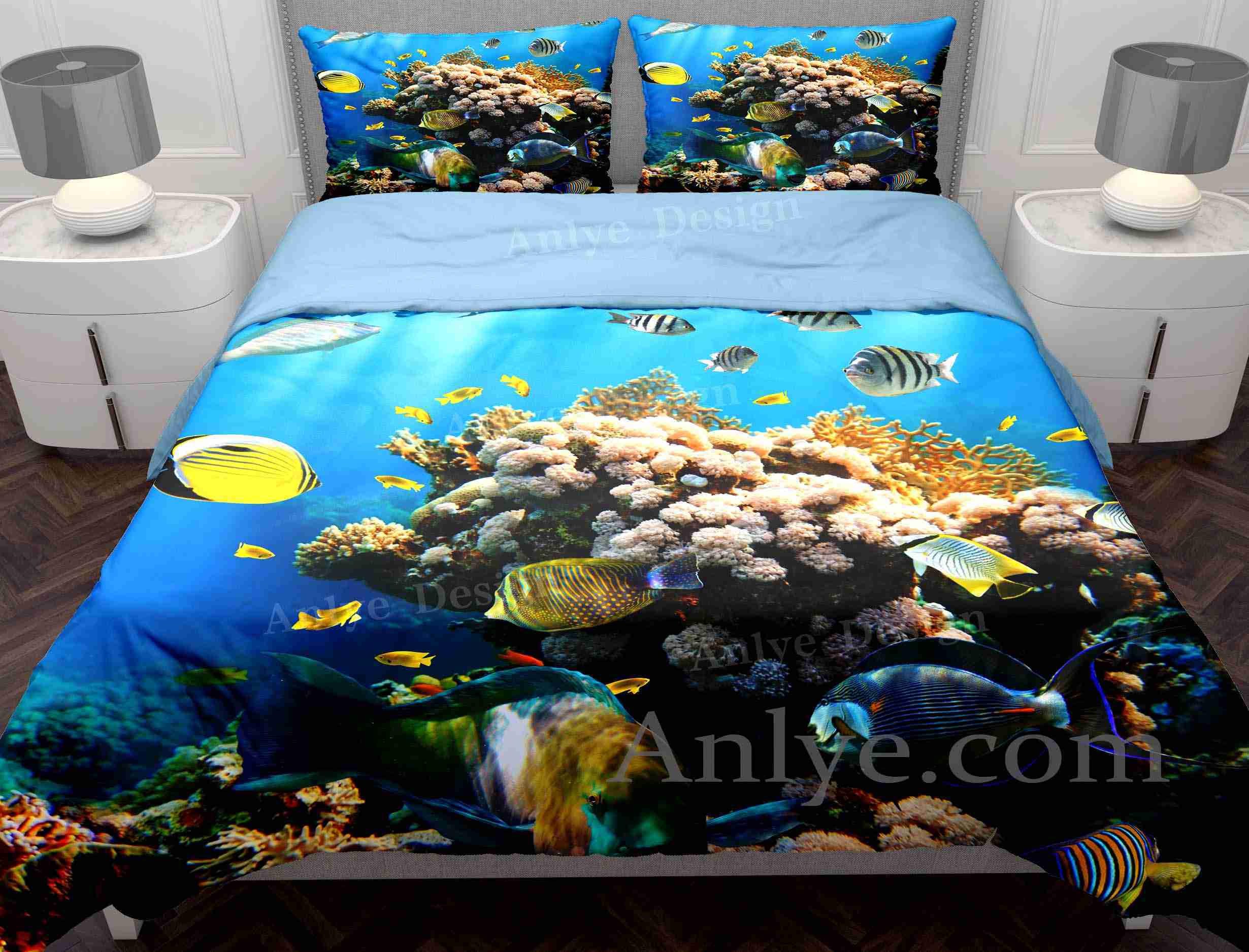Colorful 3D Underwater World with Grouper Fish Duvet Cover Set - Perfect for Any Boy/Girl's Bedroom