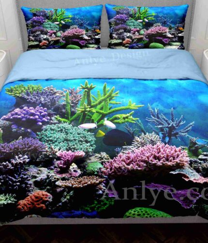 Colorful 3D Printed Underwater Oasis with Colorful Fish and Coral Duvet Cover Set