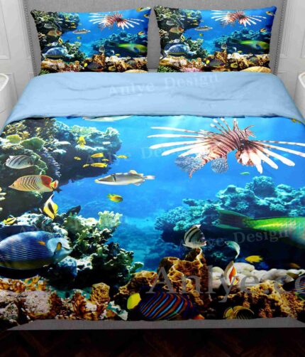 Colorful 3D Printed Underwater Paradise with Colorful Fish and Lionfish Duvet Cover Set