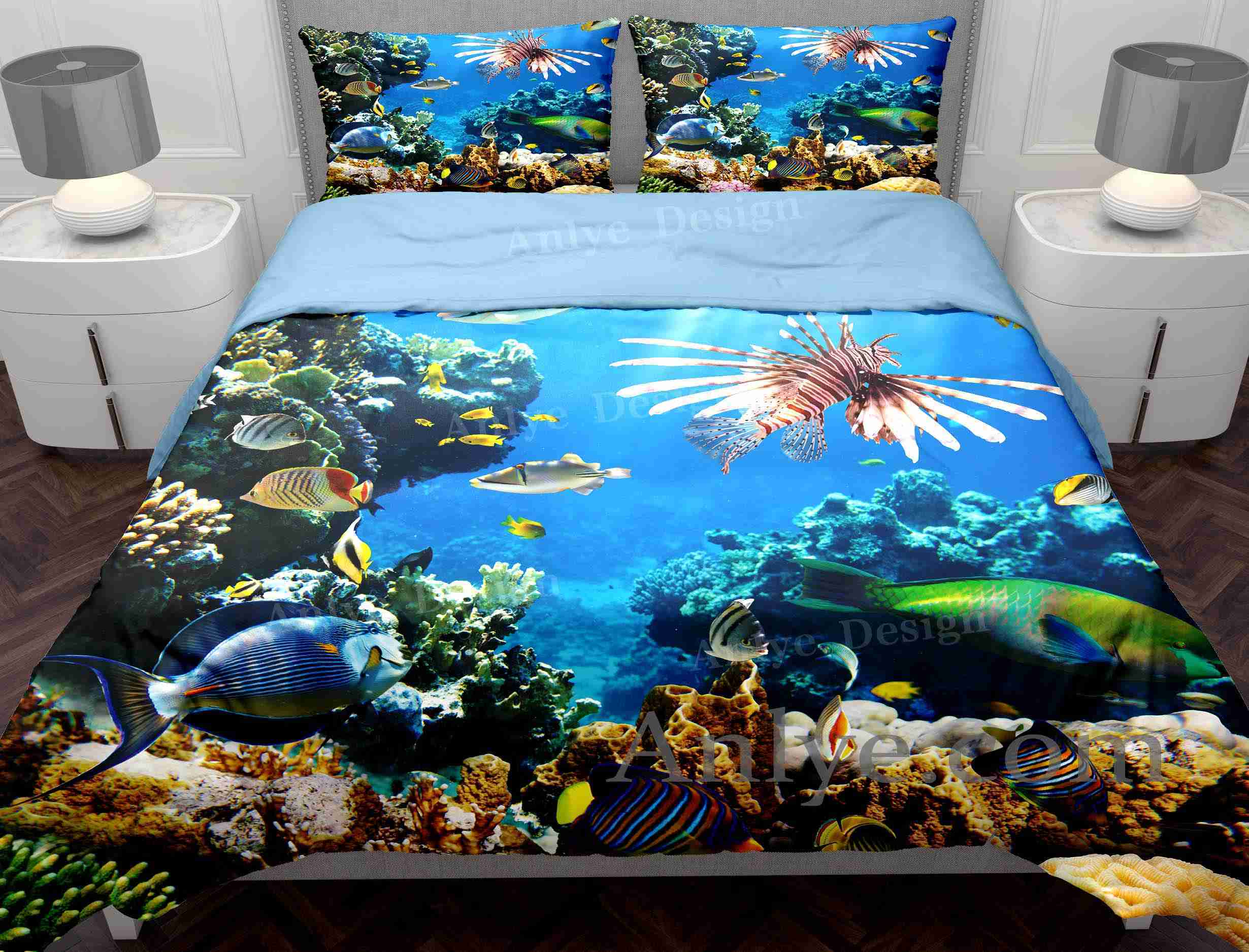 Colorful 3D Printed Underwater Paradise with Colorful Fish and Lionfish Duvet Cover Set