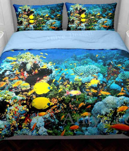 Ocean Underwater World Duvet Cover Set: Colorful Fish and Coral in a Sea of Green - The Perfect Bedroom Addition